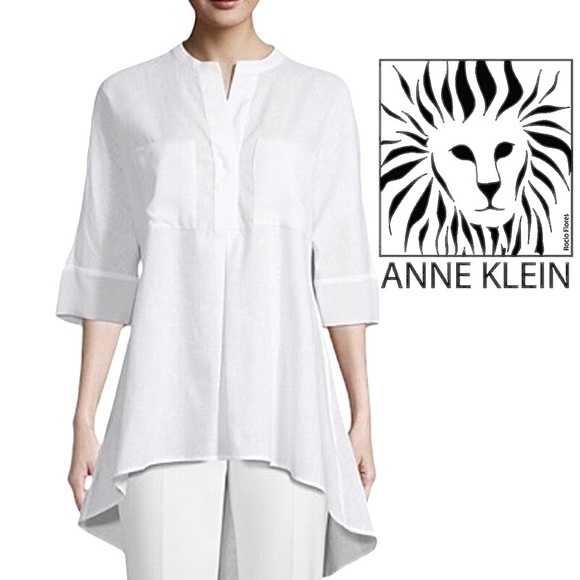 Anne Klein Tops - Anne Klein Women's White Oversized Linen Pullover Shirt Tunic